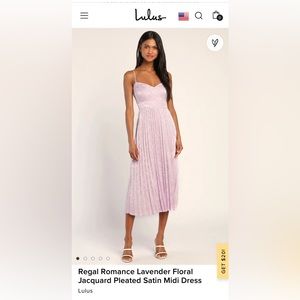 NWOT Lulu’s Regal Romance Lavender Floral Jacquard Pleated Satin Midi Dress Sz L